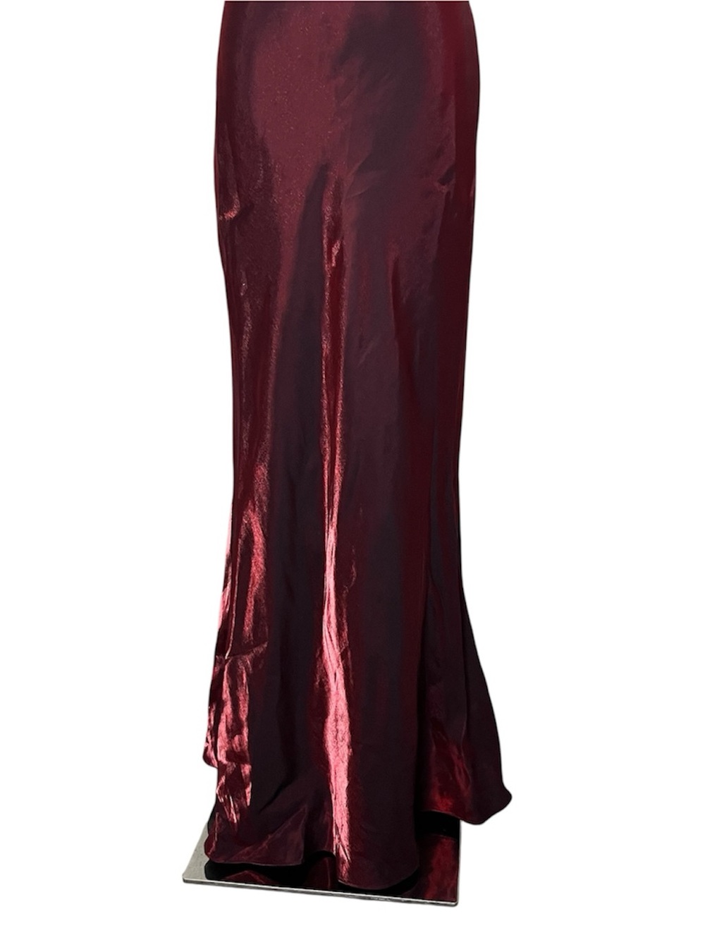 90s Vintage Blondie Nites Burgundy Cowl Neck Lace Up Back Evening Gown Dress - Picture 3 of 8